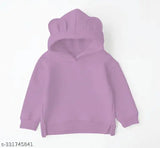 Stylish solid cotton fleece ear hoodie for kids in winter, long sleeves, unisex design, perfect for cold weather, sizes available from 1-12 years