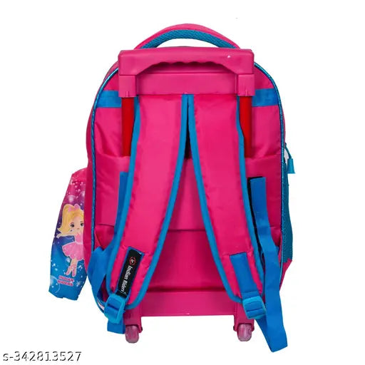 Queen Pink Waterproof Trolley Bag, Indian Riders polyester kids backpack with adjustable straps and A4 storage. Durable design for school essentials, suitable for children aged 2-8 years." (109 characters)