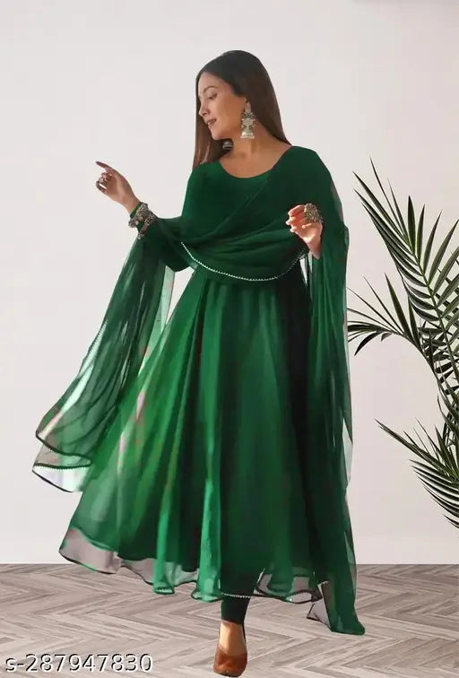 New Design Georgette Women's Gown, solid pattern, long sleeves, S-XXXL sizes