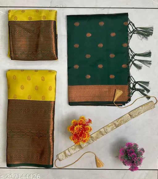 South Indian Style Unstitched Art Silk Half Saree with Lichi Silk Choli, Zari Pattern, includes belt. Indian craftsmanship." (123 characters)