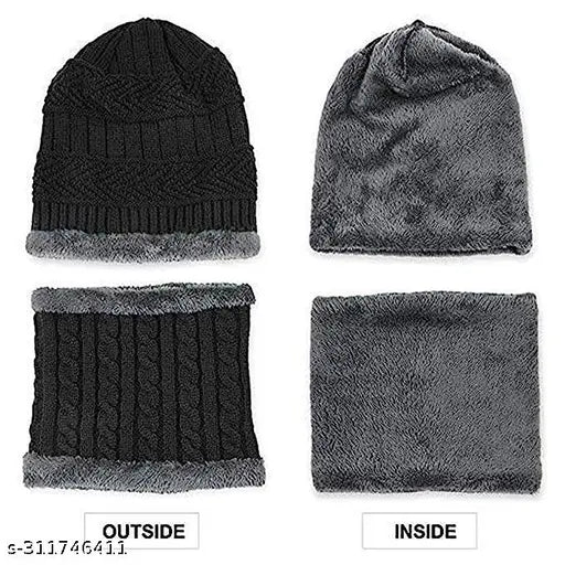 Arcylic knit beanie cap set (M), self-design pattern for women and men. Perfect for outdoor activities like skiing, hiking, or daily commute. Made in India