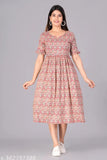 Women's cotton printed fit-flare kurta, three-quarter sleeve, Indian pure cotton dress on hanger