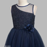 Navy blue embellished net party wear dress for kids aged 1-2 years, India origin