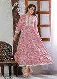 Trendy rayon pink floral kurti, three-quarter sleeves, printed combos for parties & festivals. Made in India