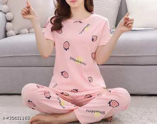 Black printed polycotton Hamayra Enterprise women's night suit set, pack of 2 for comfortable sleepwear