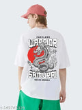 Relaxed fit Japanese cotton t-shirt, three-quarter sleeves, loose, baggy fit for men - printed Indian design