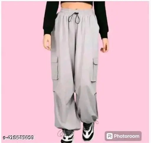 Stylish solid polyester cargo pants for women - Indian-made, available in sizes S, M, L, XL