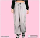 Stylish solid polyester cargo pants for women - Indian-made, available in sizes S, M, L, XL