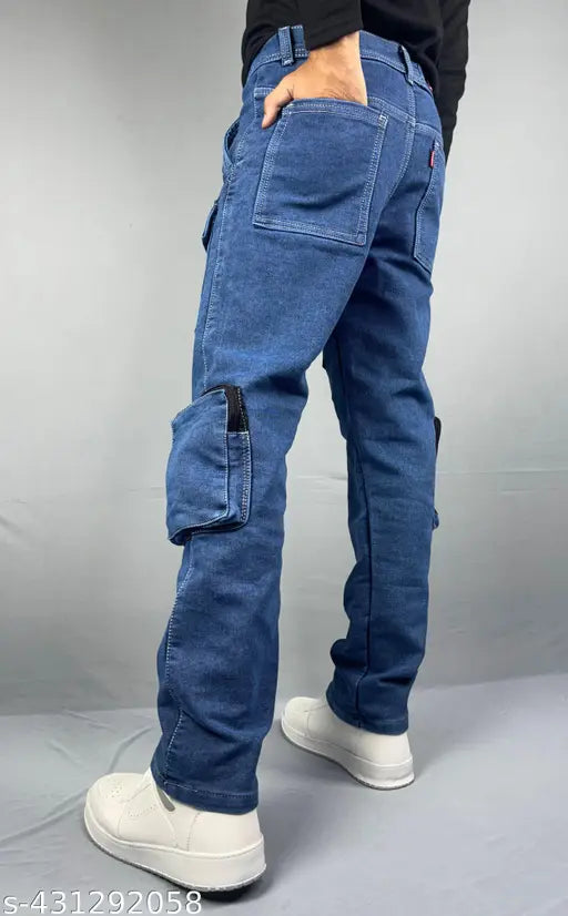 Dark denim baggy 6-4 big pocket jeans, size S - Solid design for women's fashion