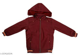 Maroon nylon fancy jacket for kids, solid pattern, suitable for winter, size 2-3 years