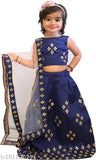 Bamboo and taffeta silk baby girl's lehenga choli set, embroidered with net dupatta, sleeveless, 2-3 years size