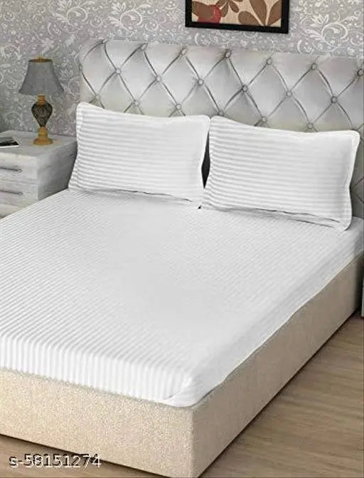 Akin 220 TC Glace Cotton Striped Double Bed Sheet & Pillow Covers (Blue, White, Grey Maroon), ideal for home, hotels, or guest house. Superfine quality cotton with a thread count of 220, perfect for summer use