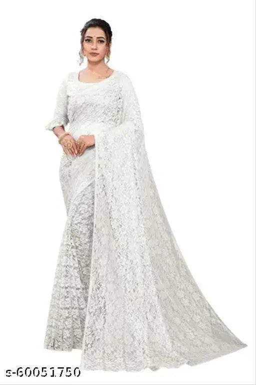Abhisarika fabulous net embroidered saree, free size Indian Christian bridal attire