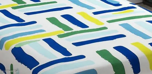 White Glace Cotton Geometric Striped Flat Sheet, ideal for summer, adult use, hand or machine washable, made in India