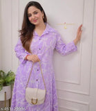 Trendy floral print cotton kurta with palazzos, solid net pattern, three-quarter sleeves