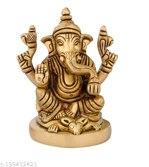Brass Ganesh statue, 2.5"L x 3.5"H x 2"W, exquisite spiritual decor for home or office