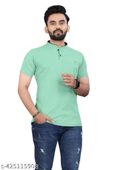Modal Chinese collar T-shirt, solid color, short sleeves, stretchable fabric, India origin