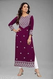 Purple rayon embroidered kurti. Traditional Indian wear for women, featuring three-quarter sleeves and a stunning design. Lightweight, comfortable, and suitable for functions, festivals, parties, or weddings." (125 characters)
