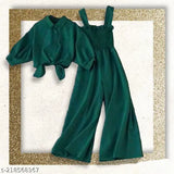 Crepe jumpsuit with shrug, solid net, three-quarter sleeves - Indian made fashion