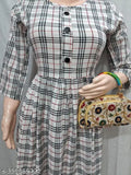 White woolen checked kurti for winter, 3/4 sleeves, casual to formal wear
