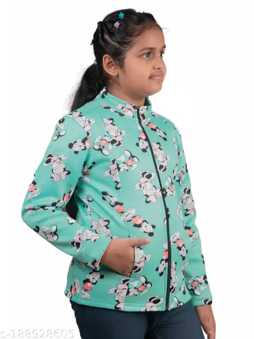 Wool printed net winter jacket for girls, warm and stylish winter wear on display