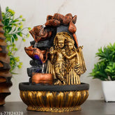 Multi-colored poly resin Radha Krishna indoor water fountain for home decor, perfect gift item with calming water sound