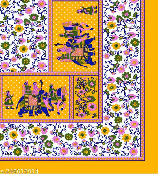 Sanganeri cotton printed War Trade double bedsheet and matching pillow, ideal for summer adults