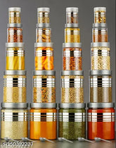 Silver Feednix New Lunch Printed Line Kitchen Grocery Containers, 2000ML, 1200ML, 650ML, 350ML, 250ML (Set of 20) - Airtight, disposable food containers in silver color