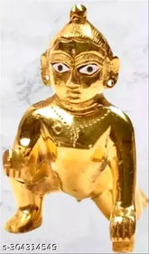 Pure brass Krishna idol, Laddu Gopal Ji Petal Murti, handcrafted from Mathura Vrindavan. Measures 4cm x 9cm x 4cm. Directly from India