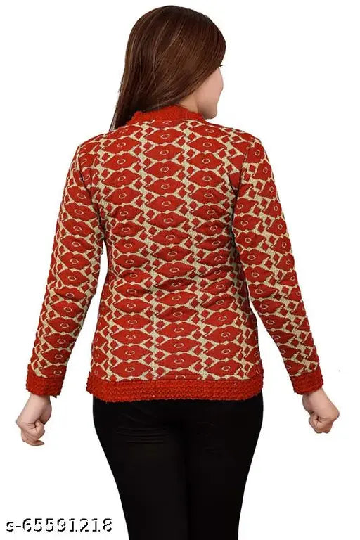 Pink wool woven V-neck casual sweater for women, colorblocked design with long sleeves, size 8-9 years or 13-14 years, made in India