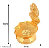 Gold brass diya set, Maa Laxmi Kuber lamp for home decor, traditional Indian religious lighting