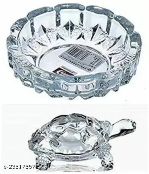 Crystal clear glass turtle plated Feng Shui tortoise plate, 14cm decorative showpiece for home Vastu decor, India origin