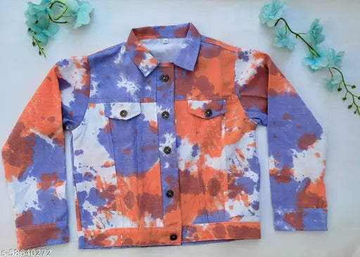 Tie dye denim jacket, free size, long sleeves, vibrant pattern, made in India