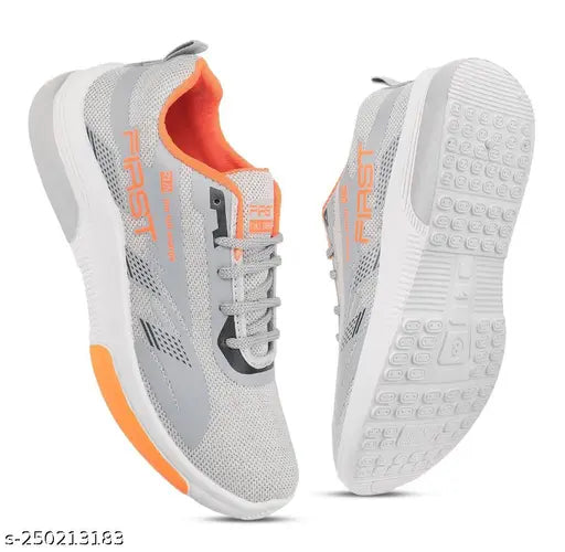 Solid black mesh running shoes for kids (Grey), PVC sole, lace-up fastening, ideal for boys, comfortable insole, made in India