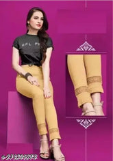 Modern navy blue cotton-lycra women's jalar pant with slim fit and color block design