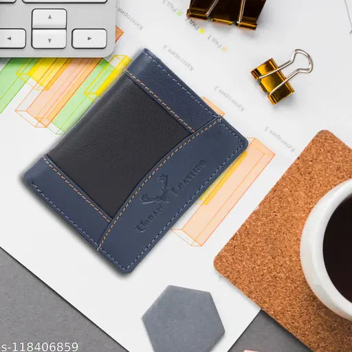 Genuine leather trifold wallet, RFID blocking, five compartments, solid color, premium urban leather
