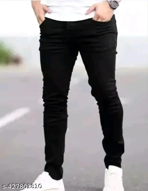 Black denim men's slim fit jeans with low price - high-quality stretch denim for fashionable comfort and versatility on various occasions
