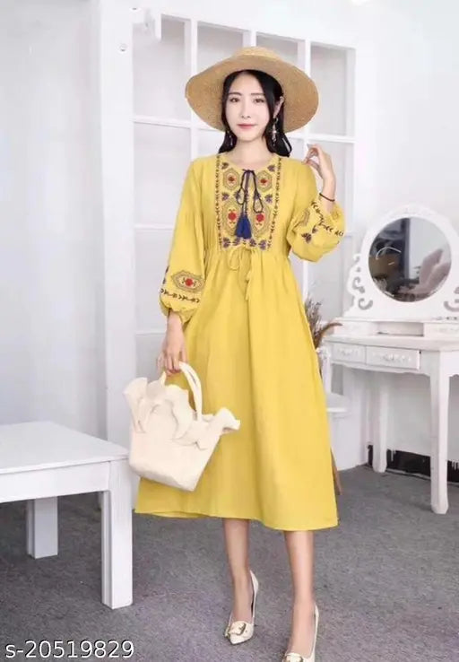 Rayon embroidered kurti for women, trendy three-quarter sleeves fashion, XL (bust size 42 in), Made in India