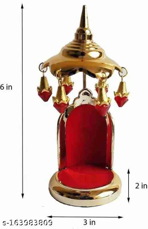 Golden-Red Singhasan Umbrella Chhatra for Small Size Idols - Indian decorative dashboard figurine