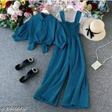 Women's crepe sleeveless jumpsuit, solid pattern, variety of sizes from XS to L, made in India