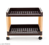 Brown plastic multi-purpose kitchen rack organizer, ideal for living room, office, bedroom, or study room with wheels - 2 section design
