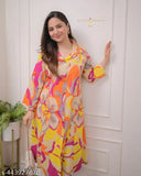 Rayon printed kurta set with palazzos, three-quarter sleeves, S-XXXXL sizes for women