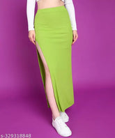 Green solid A-line skirt, polyester, women's POPWINGS. Exquisite maxi skirt with long slit, elegant for formal events, adjustable fit, various colors and prints available