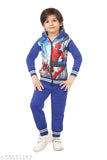 Blue wool unisex kids' sweatshirt and joggers set, hooded with zip closure, solid pattern, drawstring closure. Machine washable, suitable for ages 3-6 months to 2-3 years. Made in India." (104 characters)