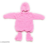 Handmade pink woolen knitted baby sweater set (3pcs suit) for 0-6 months, embroidered net pattern, soft and best quality wool from New Jain Traders