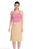 Cotton blend solid net skirt slip for women - pack of 3, elastic waist and lace bottom, knee-length underskirt from India