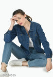 Blue denim jacket for women, 100% genuine, perfect for everyday wear with solid pattern, short sleeves, L size (bust 36 in, length 20 in), origin India