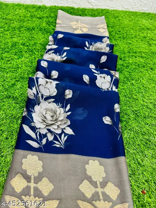 Moss chiffon printed saree with contrast blouse, soft and smooth, Indian summer collection