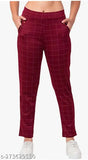 Grey Maroon Lycra checkered net women's/girls pant combo with double pockets, designed for comfort and fit. Two-piece set available in sizes 24, 26, 28, 30, 32. Made in India