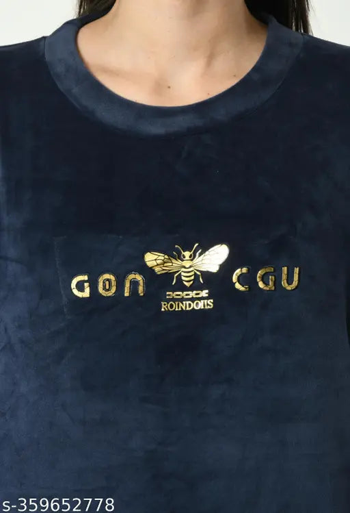 Women's wool winter sweatshirt and trouser sets, long sleeves, available in sizes S-XL. India-made cozy nightwear